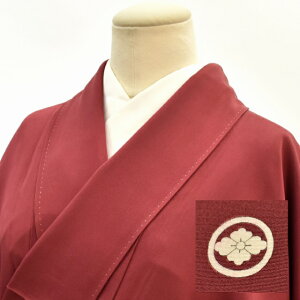 着物通販激安お値打ち呉服きものkimono【色無地中古リサイクル正絹縮緬五つ紋付赤】