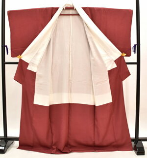 着物通販激安お値打ち呉服きものkimono【色無地中古リサイクル正絹縮緬五つ紋付赤】