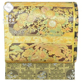 【中古】 袋帯 リサイクル 正絹 フォーマル 礼装用 黒 白 黒留袖 カジュアル シルク 仕立て上がり 金色系 植物 鳳凰文様 qq1625b 【 送料無料 リユース 和服 結婚式 お祝い お茶会 パーティー 入学式 卒業式 お茶会 お茶席 茶道 着物 帯 kimono 通販 】