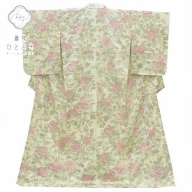 【中古】 小紋 リサイクル着物 身丈165cm 裄丈65cm 正絹 未使用品 仕立て上がり 紋付 L ちょっとふくよかL 白系 牡丹文様 特品 [ 和服 着付け教室 お茶 女性 カジュアル 初詣 アウトレット きもの kimono 着物ひととき] rr0019b