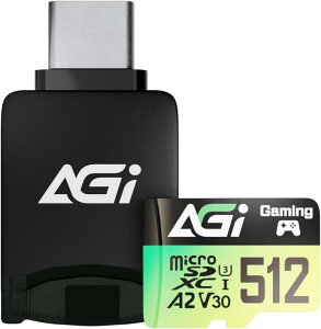 AGI 512GB TF138 �}�C�N��sd�J�[�h/CR138 Type C�J�[�h���[�_�[, Nintendo Switch����m�F��. MicroSDXC A2 U3 V30 4K UHS-I U3 (�ǂݏo�����x�ő�170MB/s�A�������ݑ��x�ő�1