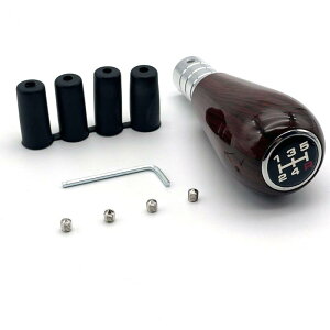 FUKUMIDO シフトノブ ウッド mt 5速 丸 クラシック 木製 車 インテリア ブラウン レトロ アメリカン シフトレバー 変換アダプター 付き