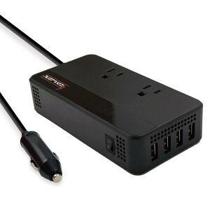 Omix �J�[�C���o�[�^�[ �ő�200W 12V�ԑΉ� AC100V �V�K�[�ڑ� AC100V 2���{USB 4�|�[�g �u���b�N