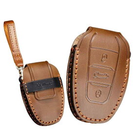 ontto プジョー スマート キーケース キーカバー オシャレ 手触りいい 高級 キーホルダー Peugeot Citroen 3-ボタン 308 2008 3008 508 5008 RCZ シトロエン に適用 リモコンキーケース 車用 本革