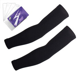 [Rivroo] ひんやり クールアームカバー ブラック 腕かばー uvカット日焼け止めカバー アームスリーブ 両腕 サポーター アームガード アームウォーマー すべり止め アウトドア スポーツ観戦 サ