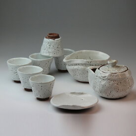 萩焼 萩陶苑 白釉ひねり煎茶器　鳥雲作　木箱 【焼き物/陶器/茶器/茶道具/日本茶/急須/湯冷まし/湯呑/60201】