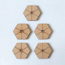 チャルカ 糸ボタン土台　糸ボタンベース　5個セット（六角形） 無塗装（MDF） ナチュラル ハンドメイド材料