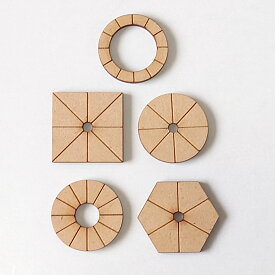 チャルカ 糸ボタン土台　糸ボタンベース　5個セット（5種詰め合わせ） 無塗装（MDF） ナチュラル ハンドメイド材料