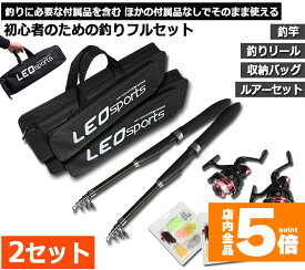 ★期間限定！最大20%OFF★釣りセット 2セット 1.6m ルアーセット 釣竿セット 初心者 子供 スピニングリール 海釣り 投げ釣り 釣り具 釣り竿セット 釣具セット コンパクト リール付きロッド ルアー ライン付 釣りバッグ付き 送料