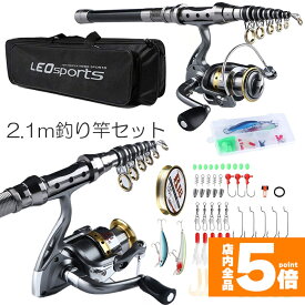 ★期間限定！最大20%OFF★釣りセット 初心者 釣り竿セット 2.1m 炭素伸縮ロード スピニングリール 釣りフックセット 釣り糸 収納袋付き 海釣り 川釣り 淡水釣り 携帯便利 軽量 プレゼント
