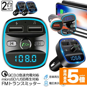 ���労�ӍՁI�|�C���g5�{��FM�g�����X�~�b�^�[ 2��Z�b�g bluetooth QC3.0 �}���[�d �Ή� �n���Y�t���[�ʘb ������ micrSD USB�������[ �Đ��Ή� LED�t �V�K�[�\�P�b�g �ԍ� �[�d�� �J�[�`���[�W���[ 
