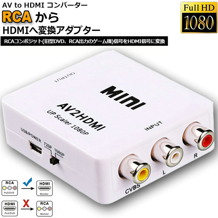 楽天市場】AV to HDMI コンバーター AV to HDMI 変換 端子 RCA to HDMI USBケーブル付き 1080p 720P 変換 コネクタ 対応 デジタル アナログ オーディオ AV2HDMI 音声転送 白 送料無料 : ヒットストア