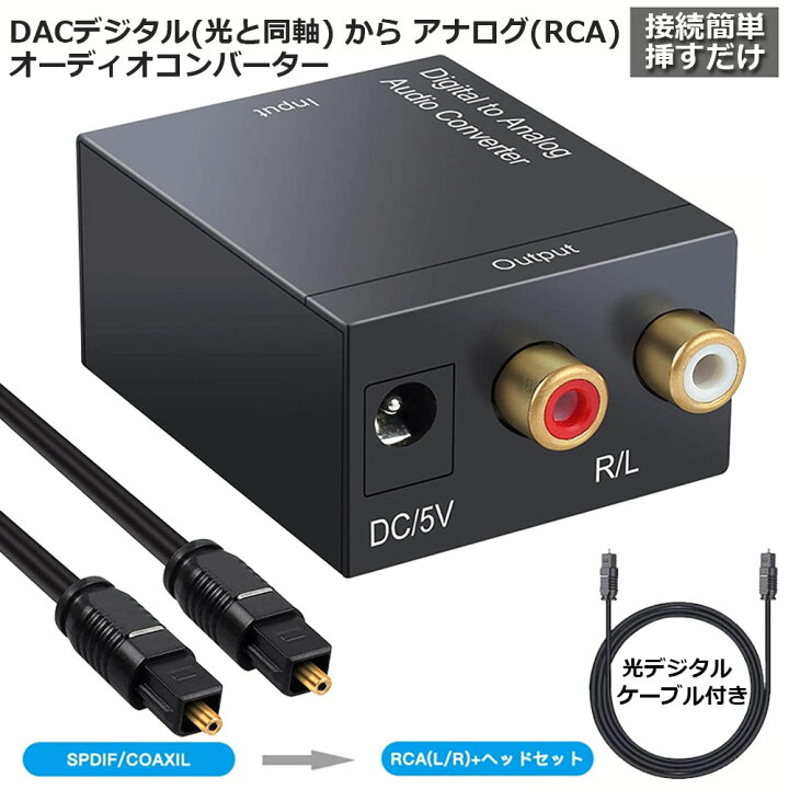楽天市場 Dacデジタル 光 同軸 から アナログ Rca オーディオ変換器 変換コネクター オーディオコンバーター 光デジタル アナログ 変換器 同軸 変換 Digital To Analog Converter 光ケーブル付き 送料無料 ヒットストア