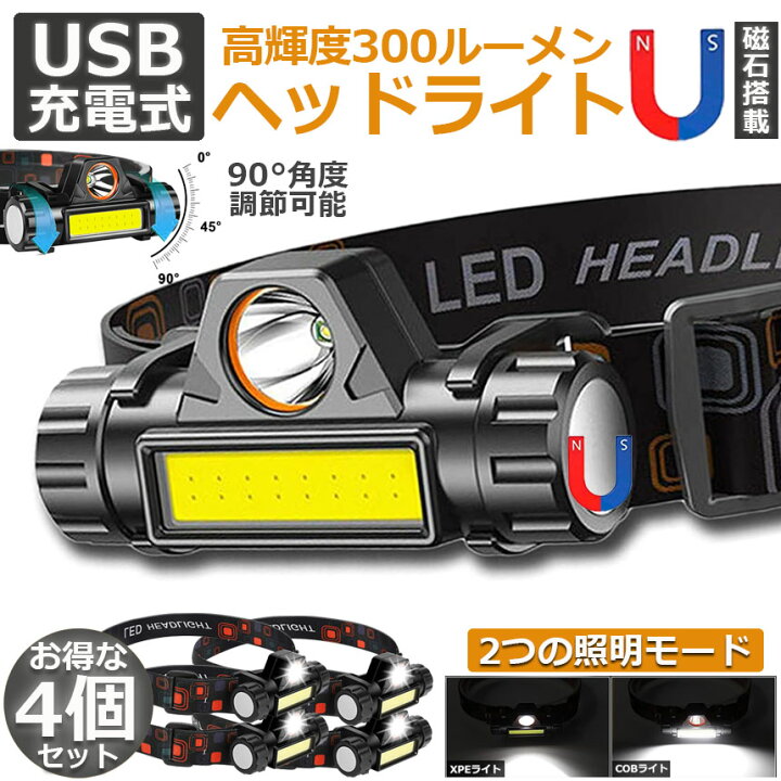 2個セット ヘッドライト 充電式 USB LED アウトドア用ヘッドライト 60g 超軽量 高輝度 ヘッドランプ 登山 作業用 ランニング キャンプ 防災 KARUI