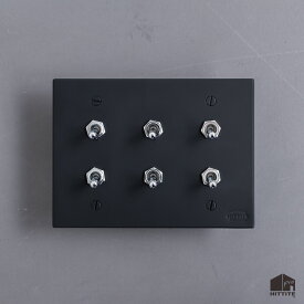 トグルスイッチL（6口2列型）黒/白/グレー（艶消し）3路式（片切対応）鉄製 アイアン スイッチプレート 照明器具 リビング 玄関 トイレ おしゃれ かっこいい インダストリアル レトロフューチャー 日本製