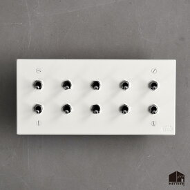 トグルスイッチM（10口2列型）黒/白/グレー（艶消し）3路式（片切対応）鉄製 アイアン スイッチプレート 照明器具 リビング 玄関 トイレ おしゃれ かっこいい インダストリアル レトロフューチャー 日本製