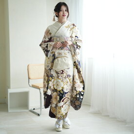 【レンタル】 【2027年成人式予約不可】 成人式 振袖 女性 振袖セット 着物 21点セット フリーサイズ（身長155-170cm） 結婚式 花 フルセット 白 ニュアンスカラー 梅 菊 金彩 七宝 正絹 正装 和装