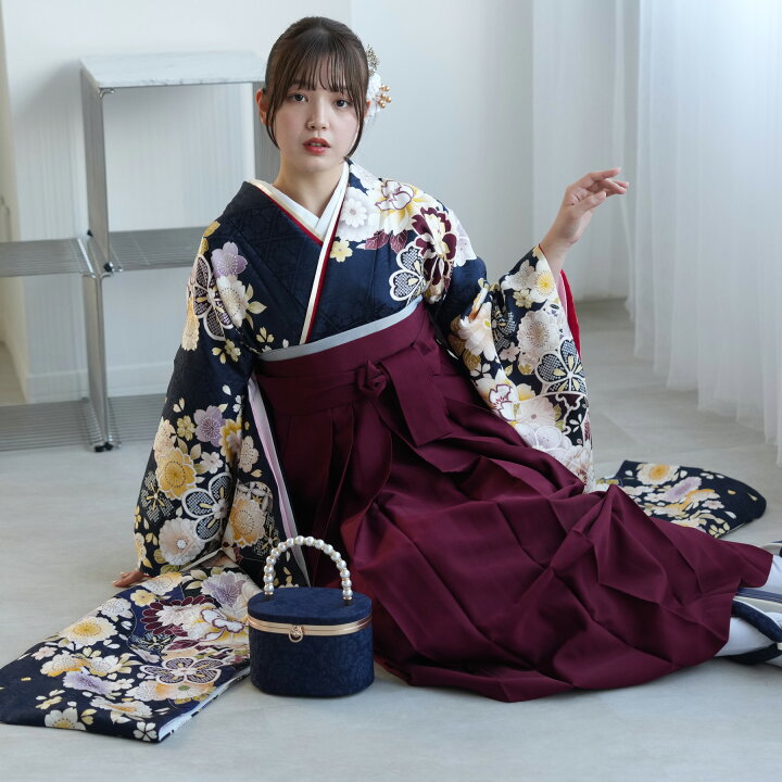楽天市場】【レンタル】【袴 18点セット 紺地に豪華な古典花づくし 