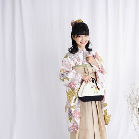 【レンタル】 卒業式 袴 レンタル 着物 袴 15点セット ひよこ商店 小学校 袴84-87cm（適応身長143-155cm） 袴セット 卒業式 ジュニア 女の子 小学生 菊 女の子 アイボリー子供 kids 白 ホワイト 赤 黄色 青 きく 花柄 小学生 卒業式 往復送料無料