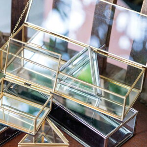 フレームガラス&ミラーボックス 四角 L 宝石箱 ジュエリーボックス アクセサリー収納 ディスプレイ 蓋つき クリア 透明 ゴールド シルバー アイアン 小物入れ ジュエリーケース アクセサリ