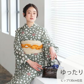 【20%OFF】 【utatane 高級変わり織 浴衣3点セット グリーンの広がる菊】ここでしか買えない昭和初期アンティーク復刻版 ゆったりサイズ（ヒップ約130cm位まで対応）3Lサイズ 浴衣セット（ゆかた・帯・下駄） レトロ 国産生地 国内染色