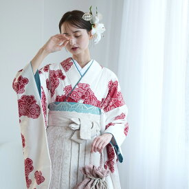 【10％OFF】【ひよこ商店 袴 2点セット 白百合色に絞り柄】二尺袖着物 はかま 着物セット 販売 卒業式 大学生 専門学生 レディース 女性 大人 袴91cm（身長153-158cm）重ね衿縫い付済