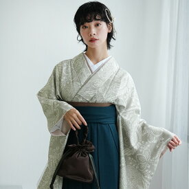 【10％OFF】【ひよこ商店 袴 2点セット 灰緑鳳凰】二尺袖着物 はかま 着物セット 販売 卒業式 大学生 専門学生 レディース 女性 大人 袴91cm（身長153-158cm）重ね衿縫い付済