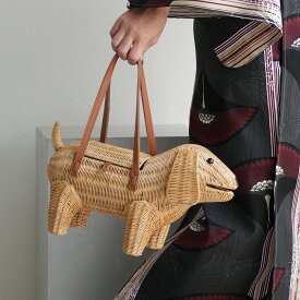 【utatane 籐カゴバッグ ビーグル 牛革ハンドルバッグ 犬 dog ラタンウィッカー 籐編み 単品】アニマルモチーフ かごバッグ 籠バッグ バスケット ハンドメイド 天然素材 ボヘミアン ミッドセンチュリー フラワームーブメント 春 夏 カジュアル 浴衣 着物