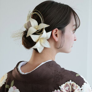 髪飾り7点セット Uピン 百合 水引 毬 チュールレース 髪飾り 浴衣 着物 袴 振袖 成人式 ヘアアクセ 国産 日本製 ニュアンスカラー 浴衣ヘア ヘアアレンジ 白 ベージュ 赤 黒