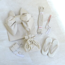 【50％OFF】【ひよこ商店 七五三 7歳 結び帯 筥迫(はこせこ) 7点セット ジャガード ベージュ】 7才 女の子 四つ身用 振袖 小物 作り帯 ハコセコ 箱せこ びら簪 帯締め 丸絎け 扇子 巾着バッグ 草履