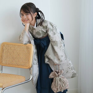 【ひよこ商店 ジュニア 袴 2点セット モスグリーン松文様】 二尺袖着物 はかま 着物セット 販売 卒業式 小学生 小学校 低身長さん 子供 キッズ 女子 袴83cm(身長138-145cm)袴87cm(身長145-152cm)