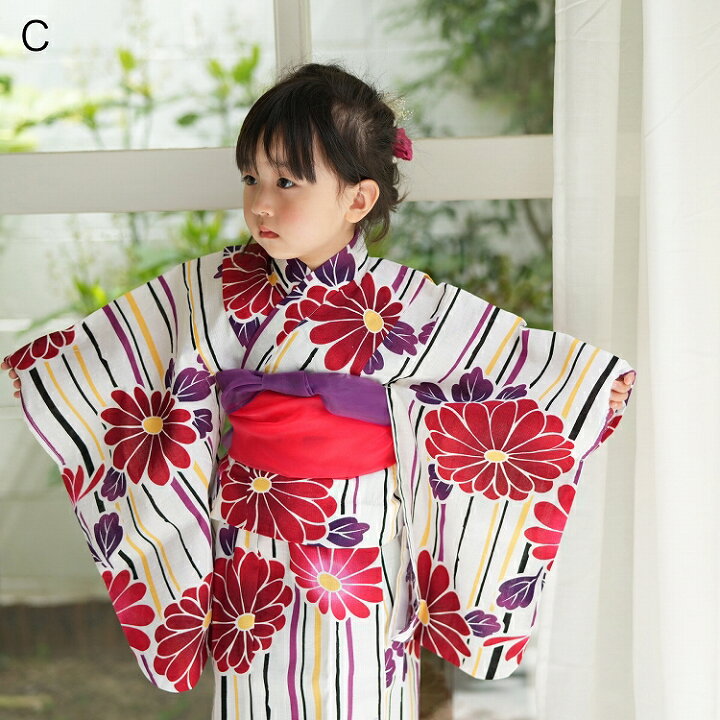 楽天市場 浴衣 子供 女の子 選べる柄 セット 浴衣 帯 下駄 浴衣 子供 モノクロ麻の葉 椿 つばき 縞 ストライプ 菊 矢絣 市松 梅 百合 白 黒 赤 黄色 青 こども 浴衣セット 100cm 110cm 1cm 130cm レトロ キッズ ゆかた 兵児帯