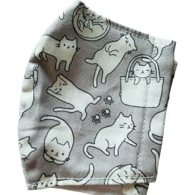 布マスク 子供用 マスク キッズ（小学校低学年まで）猫　ネコ　CATMASK　ねこ 猫の日常（グレー）日本製 プリント生地 綿100％　裏地は白さらし