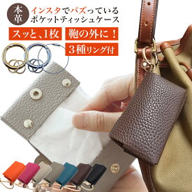 【プレゼント企画中！】ポケットティッシュケース ポケットティッシュカバー 革 レザー ワイヤーリング付き 革二つ折り 上品 お洒落 シンプル コンパクト 二つ折り カラビナ 掛けられる 吊り下げ 軽量 持ち歩き マルチケース 除菌ティッシュ 2つ折り キーホルダー
