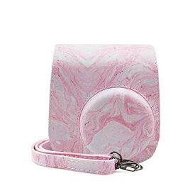 kinokoo チェキケース,Fujifilmチェキinstax mini11/mini 8/mini8+/mini9ケース instax mini11/mini 9/mini8/mini8+カメラケース チェキ保護ケース ショルダーストラップ付き PUレザー(ピンク大理石)