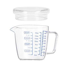 計量カップ ショットグラス 500ml フタ付カップ 目盛り 取っ手付き メジャーカップ 計量 耐熱ガラス 電子レンジ 食洗機対応 飲み物カップ 牛乳 お茶 ウイン お酒 グラス 軽量 使いやすい 料理