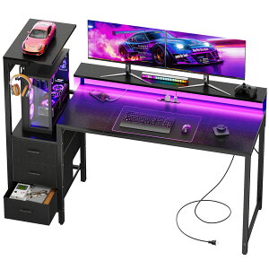 �y5�{�|�C���g�I�zPC�f�X�N �Q�[�~���O�f�X�N �p�\�R���f�X�N ��152cm �����o���t�� �R���Z���g�t�� ���[�t�� ���j�^�[�A�[�� LED���C�g �T�C�h���b�N �t�b�N�t�� GAMING DESK ���@�\ ���[�[�� ��