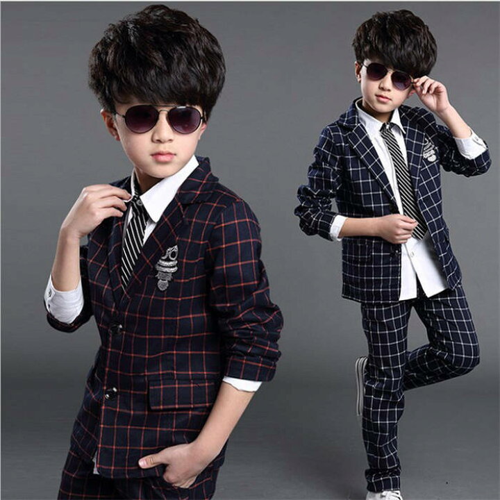 楽天市場 キッズスーツ フォーマルスーツ スーツセット 子供スーツ 大きいサイズ 男の子 子供服 スーツ おしゃれ 2点セット チェック柄 ファッション イギリス風 幼稚園 小学生 制服 演奏会 入学式 卒業式 発表会 紳士服 結婚式 紳士 ピアノ演奏会 舞台 演出服 学園祭