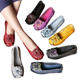 中華靴 パンプス レディース 本革 花飾り チャイナ靴 妊婦シューズ 婦人靴 疲れない コンフォートシューズ 可愛い 履きやすい 柔らかい ローカット