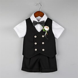 子供 フォーマルスーツ 男の子 夏 半袖 4点セット ベスト ショートパンツ 蝶ネクタイ ブローチ ロングパンツ 子供スーツ キッズ スーツ ベビー スーツ 入学式 誕生日 入園式 卒園式 結婚式 卒業式