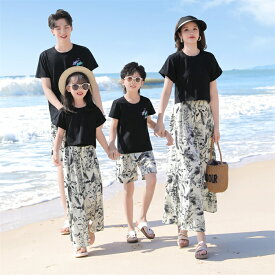 親子 ペアルック セットアップ 親子 ペアtシャツ 親子コーデ 半袖tシャツ ショートパンツ 2点セット キッズ 男の子 女の子 親子服 上下セット 子供服 パパ ママ 夏 海 旅行