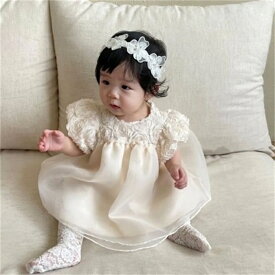 ベビードレス フォーマル ワンピース 半袖 夏 結婚式 子供 新生児 出産祝い 誕生日 ベージュ ピンク 可愛い お誕生日 冠婚葬祭