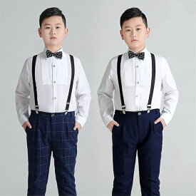 子供スーツ 男の子 大きいサイズ 4点セット 無地 b体 チェック柄 長袖シャツ サロペットパンツ 卒業式スーツ 入学式スーツ キッズスーツ 通学 入園 卒園式 結婚式 発表会130cm 140cm 150cm 160cm 170cm 180cm