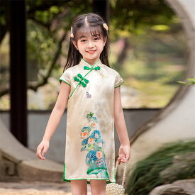 チャイナドレス 子供 ハロウィン コスプレ衣装 唐装漢服 仮装 キッズドレス 子供ドレス ワンピース 半袖 夏 膝下丈 チャイナ服 女の子 花柄 パーティードレス 中華服 文化祭 学園祭
