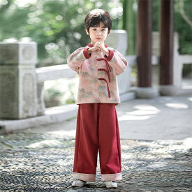 唐装漢服 子供 男の子 上下セット セットアップ 長袖 春秋 夏 ダンス練習服 中国風 子供用 ダンス衣装 演出 舞台服 文化祭 学園祭 キッズ服 写真撮影 ハロウィン仮装 コスチューム
