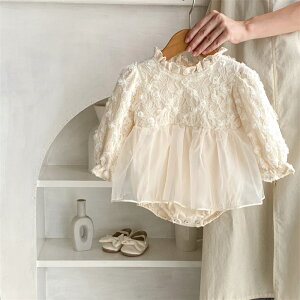 ベビードレス 結婚式 女の子 ロンパース ベビー ドレス セレモニードレス 赤ちゃん 総レース おしゃれ レース ドレス ワンピース 長袖 春夏 春物 夏物 ハーフバースデー ベビー服 新生児 退