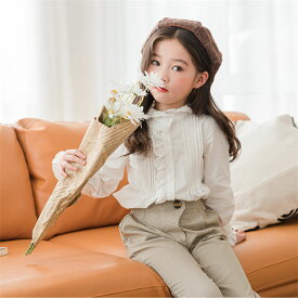シャツ 子供 女の子 長袖 キッズシャツ 女児 スーツシャツ フォーマル ブラウス トップス スクールシャツ レース フリル裾 子供服 小学生 卒服 女子 小学校 入園式 入学式 卒園式 卒業式 発表会 演奏会 結婚式 七五三 子供用 韓国風 普段着 カジュアル ホワイト