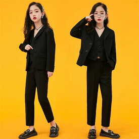 卒業式 パンツスーツ 女の子 卒服 女子 小学校 子供スーツ 女の子 フォーマルスーツ 春秋 演出服 パンツスーツ 2点セット 3点セット ジャケット パンツ ベスト スクール制服 キッズスーツ ジュニア 入園式 入学式 卒業式 子供服 七五三 ダンス衣装 舞台衣装 黒 110-170