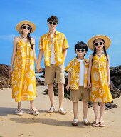 リンクコーデ 親子 セット 夏 親子 ペアルック tシャツ 海 リゾート シャツ 半袖 イエロー アロハシャツ …