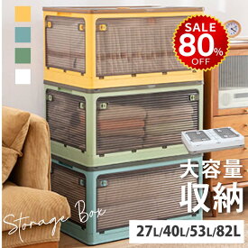 【今だけ80%OFF→最安値800円】収納ボックス 折畳み キャスター付き 5面開閉 収納ケース 押入れ収納 組立簡単 27L/40L/53L/82L 積み重ね 衣装収納ボックス フタ付き ボックス コンパクト 透明 収納コンテナ 衣類 布団 hmm-f01001